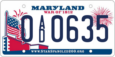 MD license plate 0AD0635