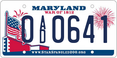 MD license plate 0AD0641