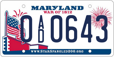 MD license plate 0AD0643