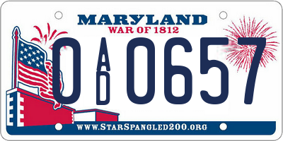 MD license plate 0AD0657