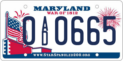 MD license plate 0AD0665