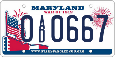 MD license plate 0AD0667