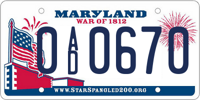 MD license plate 0AD0670