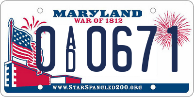 MD license plate 0AD0671