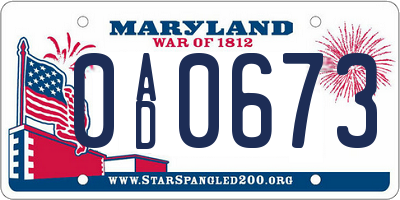 MD license plate 0AD0673
