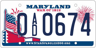 MD license plate 0AD0674