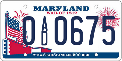 MD license plate 0AD0675