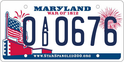 MD license plate 0AD0676