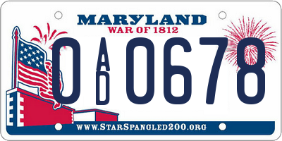 MD license plate 0AD0678