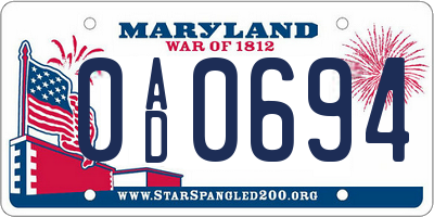 MD license plate 0AD0694
