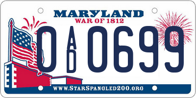 MD license plate 0AD0699