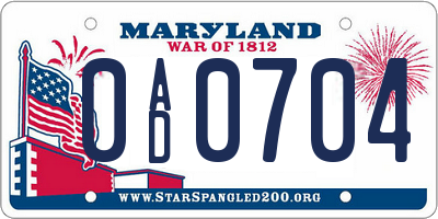 MD license plate 0AD0704