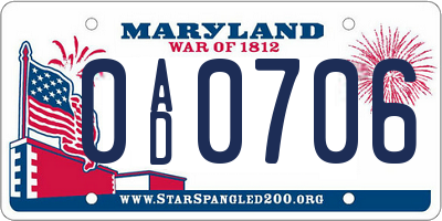 MD license plate 0AD0706