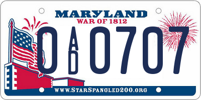 MD license plate 0AD0707