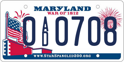 MD license plate 0AD0708