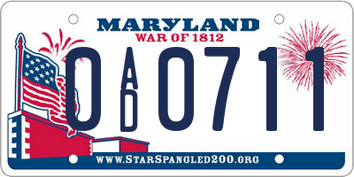 MD license plate 0AD0711