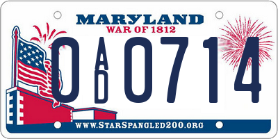 MD license plate 0AD0714