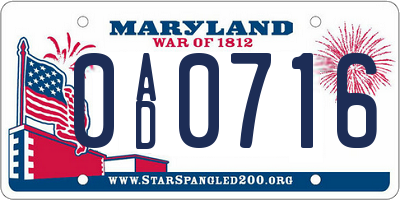 MD license plate 0AD0716