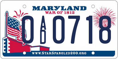 MD license plate 0AD0718
