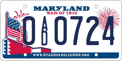 MD license plate 0AD0724