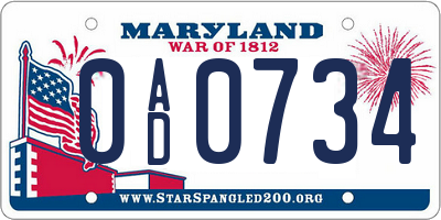 MD license plate 0AD0734
