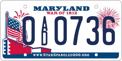 MD license plate 0AD0736