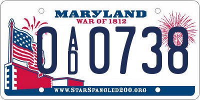 MD license plate 0AD0738