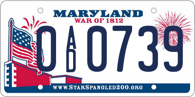 MD license plate 0AD0739