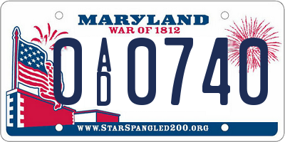 MD license plate 0AD0740