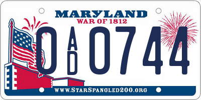 MD license plate 0AD0744