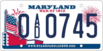 MD license plate 0AD0745