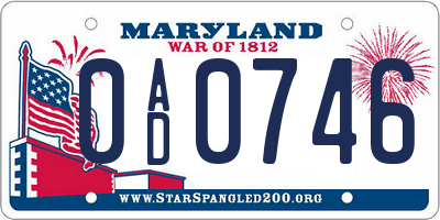 MD license plate 0AD0746