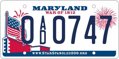 MD license plate 0AD0747