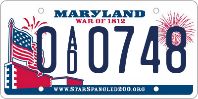 MD license plate 0AD0748