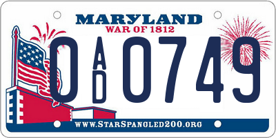 MD license plate 0AD0749
