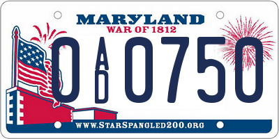 MD license plate 0AD0750