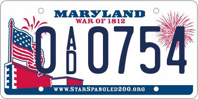 MD license plate 0AD0754