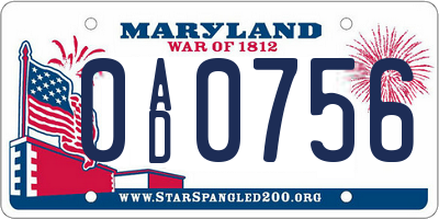 MD license plate 0AD0756