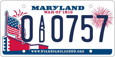 MD license plate 0AD0757