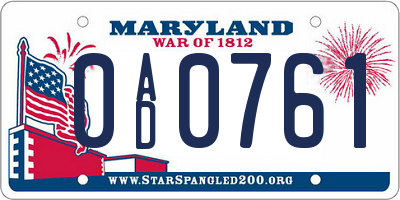 MD license plate 0AD0761