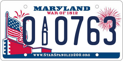 MD license plate 0AD0763