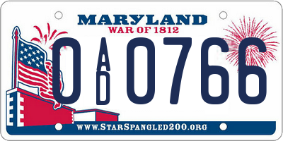 MD license plate 0AD0766