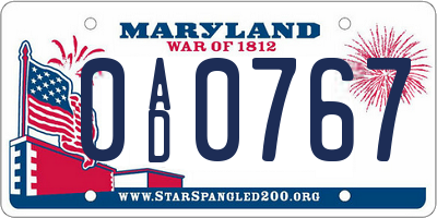 MD license plate 0AD0767
