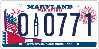 MD license plate 0AD0771