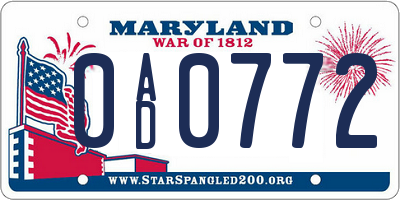 MD license plate 0AD0772