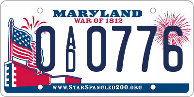 MD license plate 0AD0776