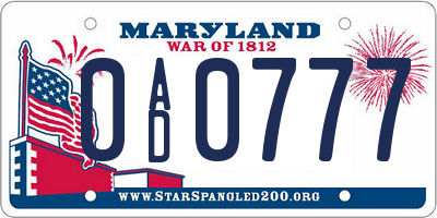 MD license plate 0AD0777
