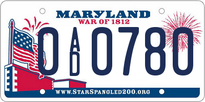 MD license plate 0AD0780