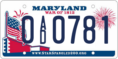 MD license plate 0AD0781