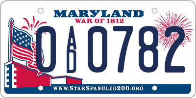 MD license plate 0AD0782